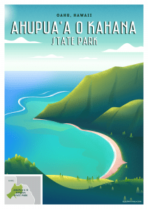 Ahupua'a O Kahana State Park Honolulu, Hawaii vintage poster